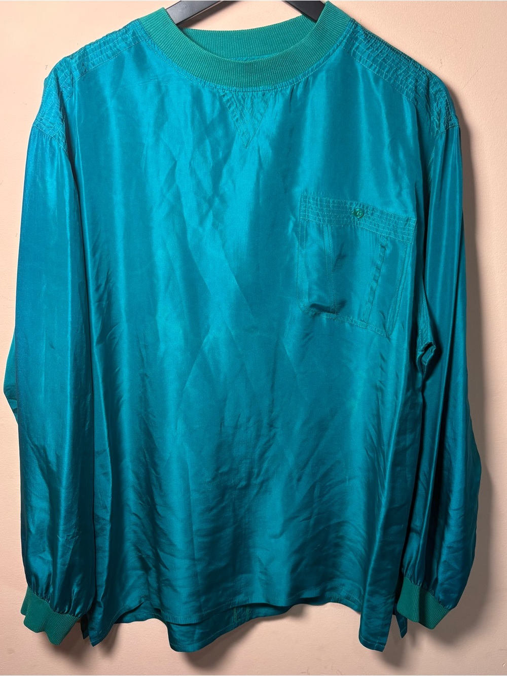 Vintage Genelli 100% Pure Silk Pullover Mens Medium Teal Crewneck Top